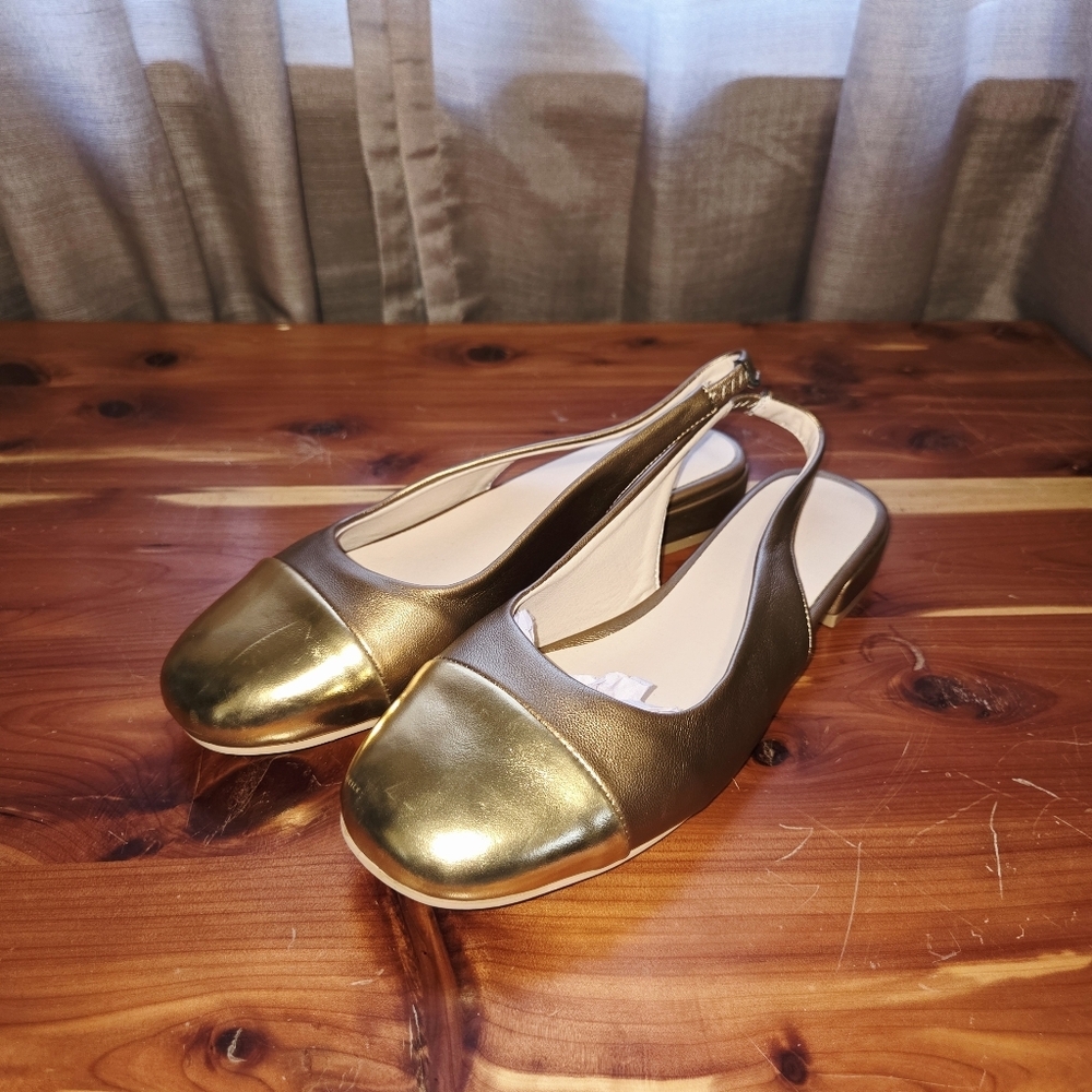gold toe and bronze sling back dress shoes size 39 (us 8) NEW - Picture 6 of 7